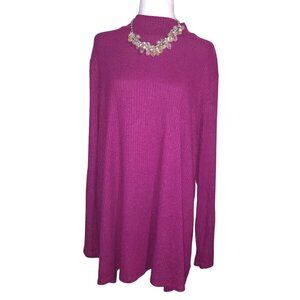 Lane Bryant Womens Magenta Ribbed Long Sleeve Tunic Size 22/24